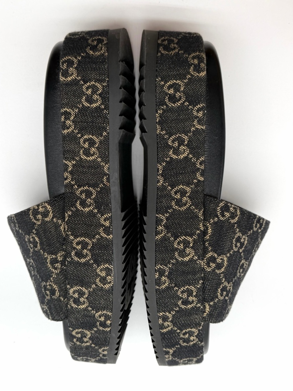 Gucci Angelina GG Monogram Platform in Black Denim Slide Sandals EU 39.5 US 9.5 - Picture 7 of 12